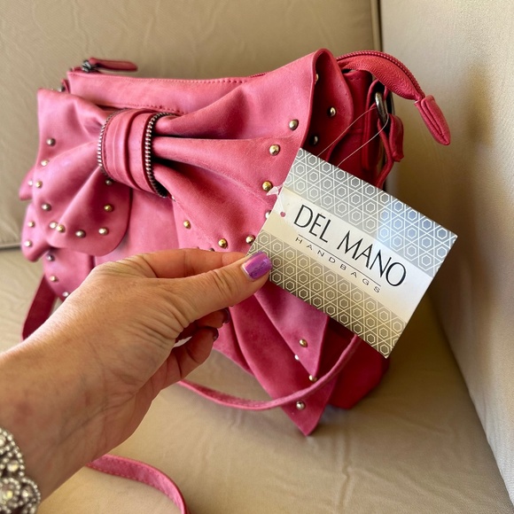 Del Mano Pink Bow-Adorned Bag/ Crossbody NWT - Picture 3 of 11